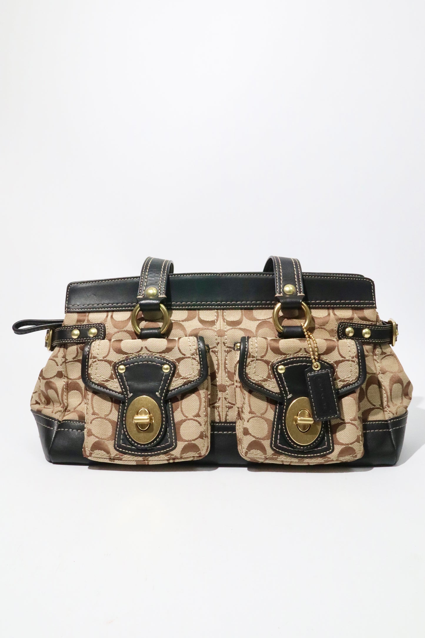 Coach Vintage 2002 Leather Satchel Gardenia handbag front view with bronze hardware
