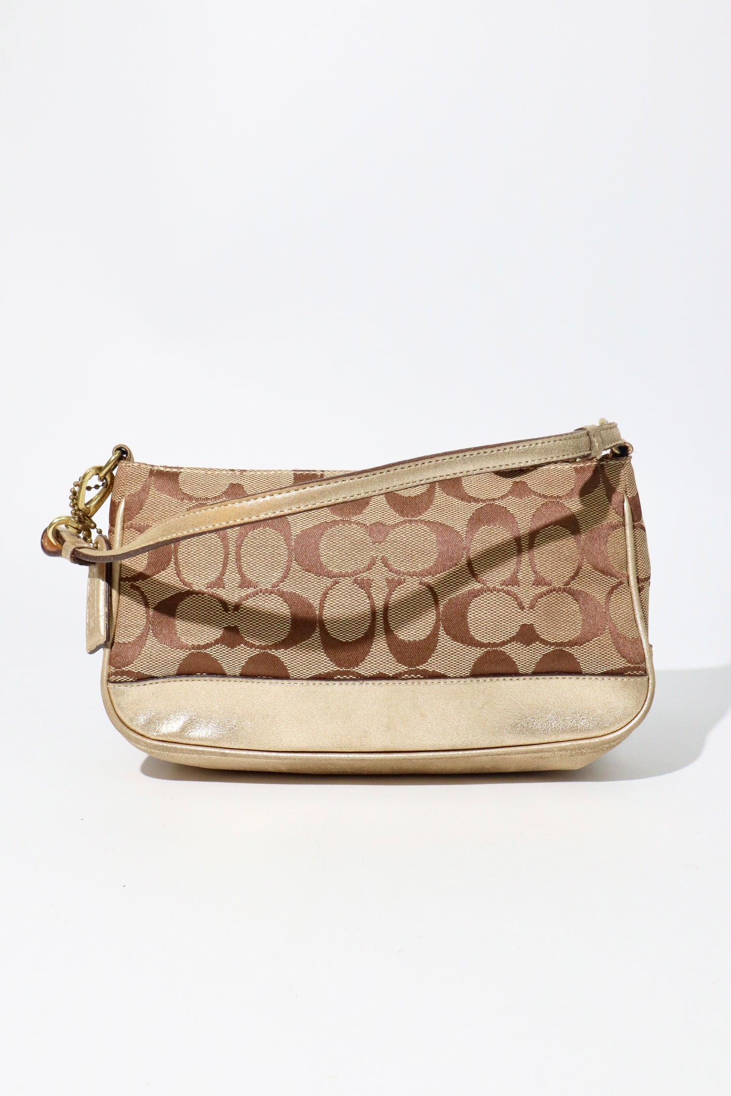 Coach Vintage 2005 Y2K Canvas Mini Pouch Brown & Gold back view with gold leather trim