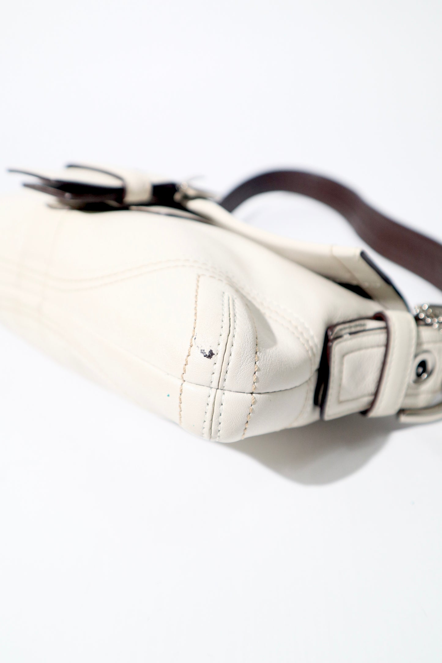 Vintage Coach Soho Leather Buckle Shoulder Bag in White