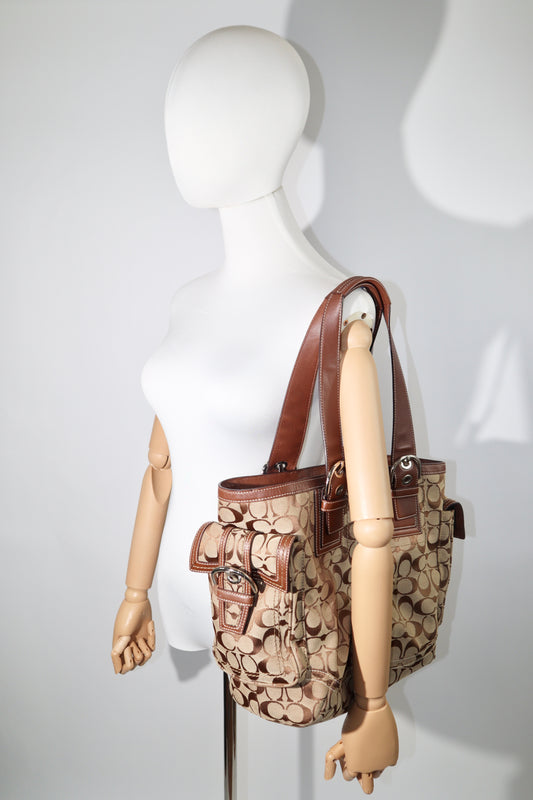 Vintage Coach Y2K Signature Monogram Tote Bag in Brown