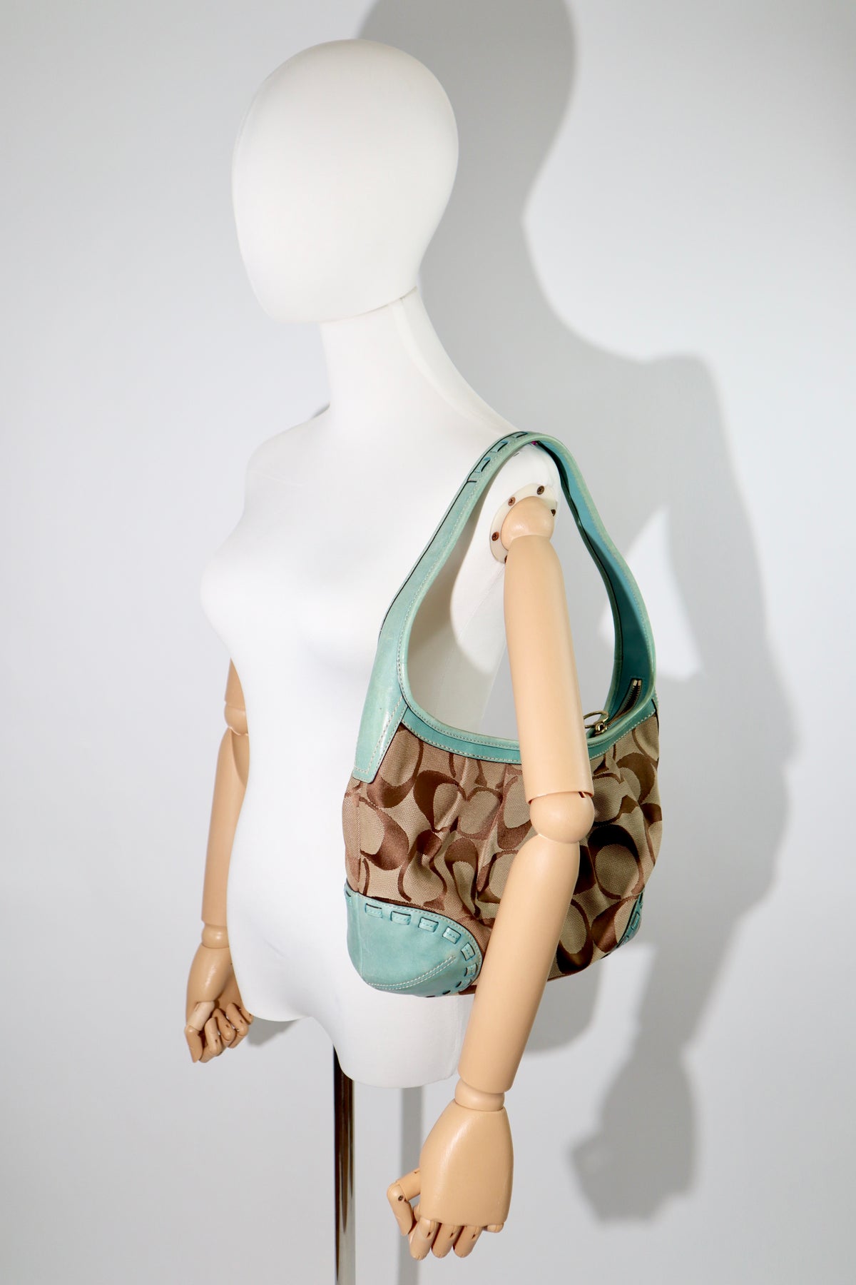 Vintage Coach 12227 Ergo Shoulder Bag with Turquoise Trim (Rare Find)