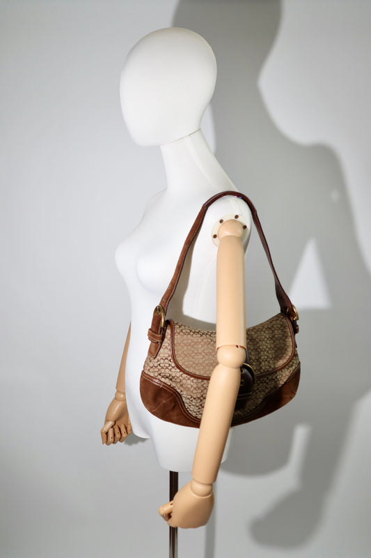 Vintage Coach Signature Soho Large Hobo Shoulder Bag in Brown Suede & Canvas