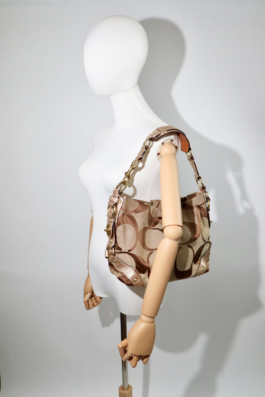 Coach Signature Studded Shoulder Bag with Rose Gold Leather Detail - 10619