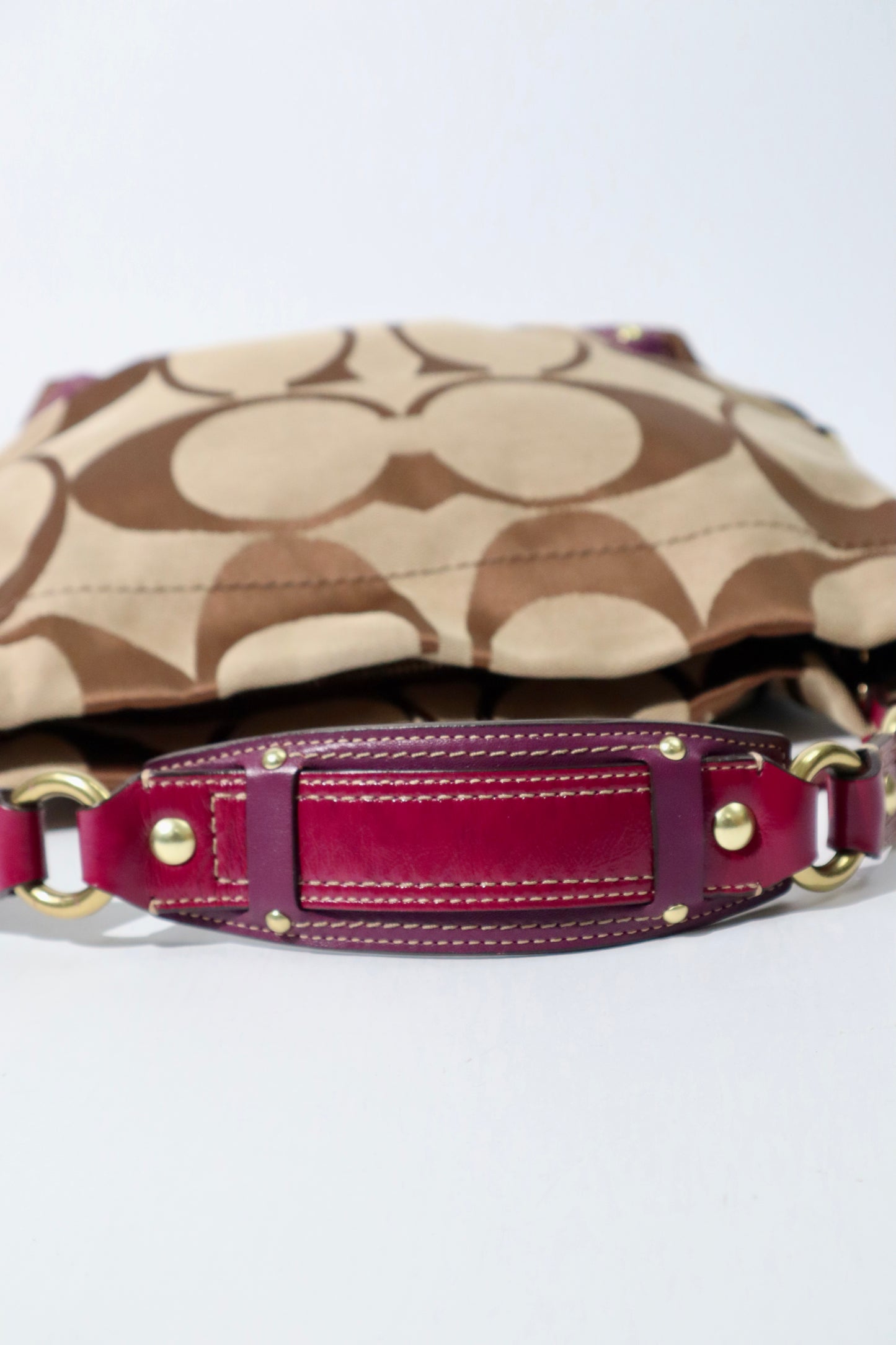 Coach Signature Studded Shoulder Bag with Purple Gold Leather Detail - 12871