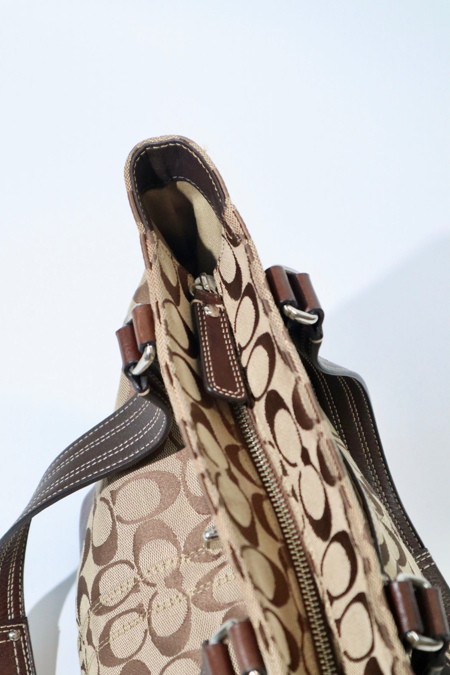 Coach Vintage Hampton Signature Shoulder Bag with Turnlock in Brown (style F13973)