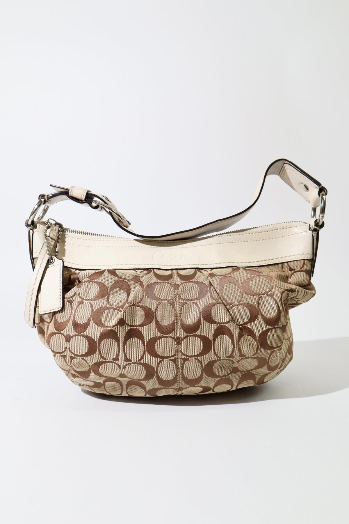 Coach Signature Canvas Schultertasche in Weiß – F13740