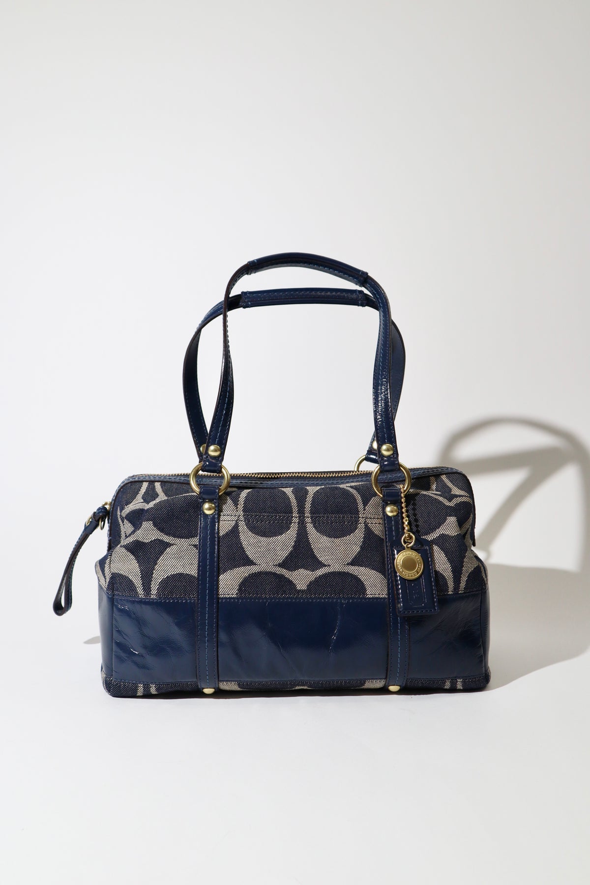 Vintage Coach 12551 Denim Signature Boston Shoulder Bag – Blue Denim & Leather