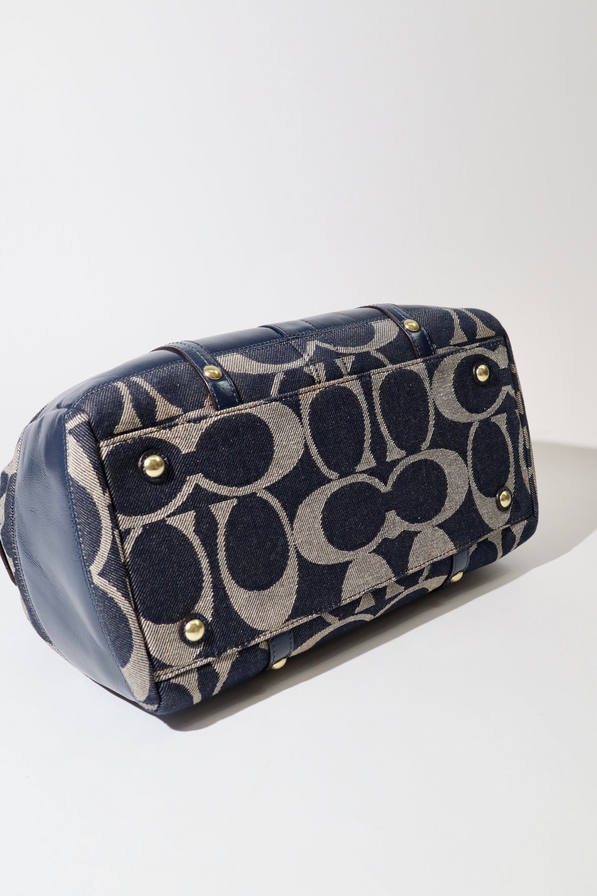Vintage Coach 12551 Denim Signature Boston Shoulder Bag – Blue Denim & Leather