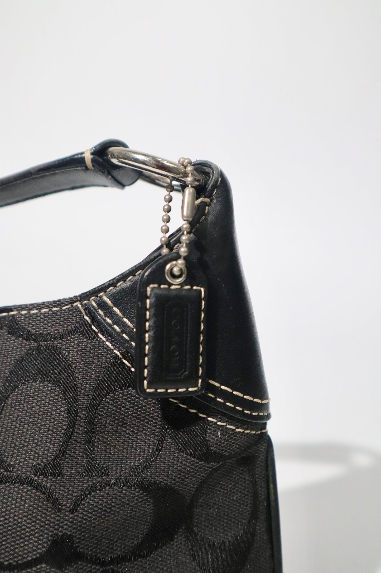 Coach Signature Hampton Black Canvas Shoulder Bag with Silver Horsebit Buckle -10283