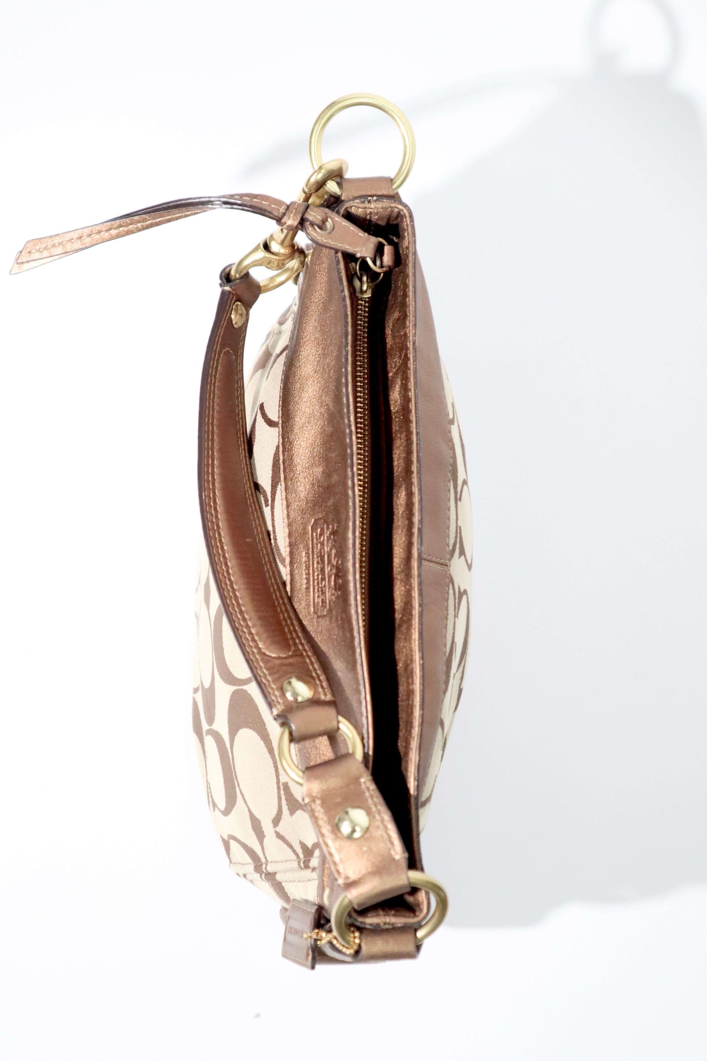 Vintage Coach Zoe Shoulder Bag in Signature Canvas with Bronze Leather Trim