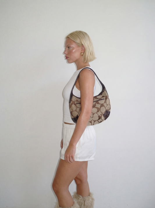 Coach Signature Ergo Hobo in Brown Monogram Canvas with Front Pocket