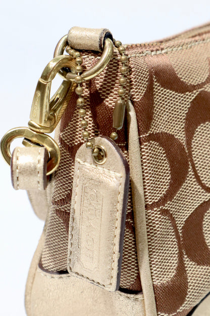 Coach Vintage 2005 Y2K Canvas Mini Pouch Brown & Gold side view with strap and hardware