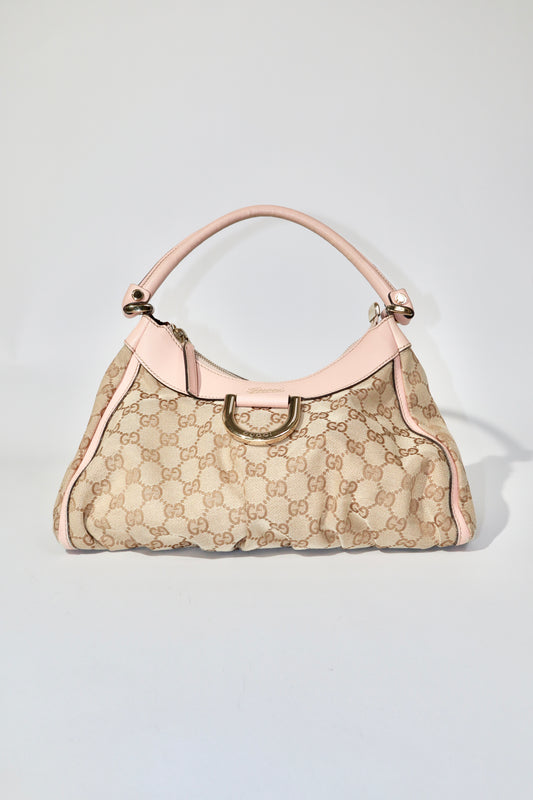 Vintage Gucci GG Abbey D Ring Shoulder Bag in Baby Pink - Girl Seazon