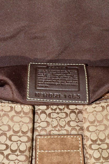 Coach 2005 Vintage Soho Buckle Shoulder Bag in Brown Suede interior label and stitching close-up