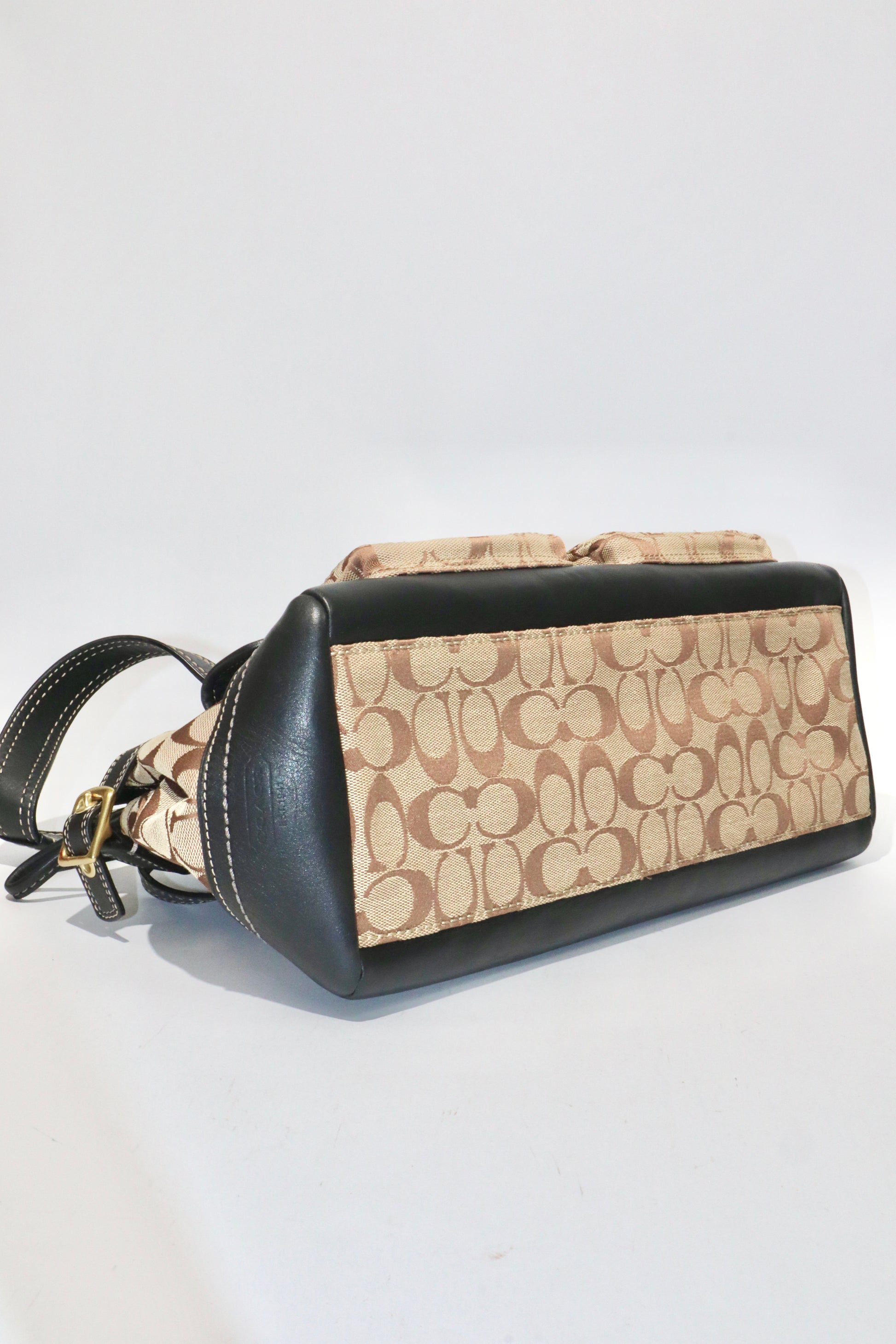 Coach Vintage 2002 Leather Satchel Gardenia handbag back view highlighting leather and stitching