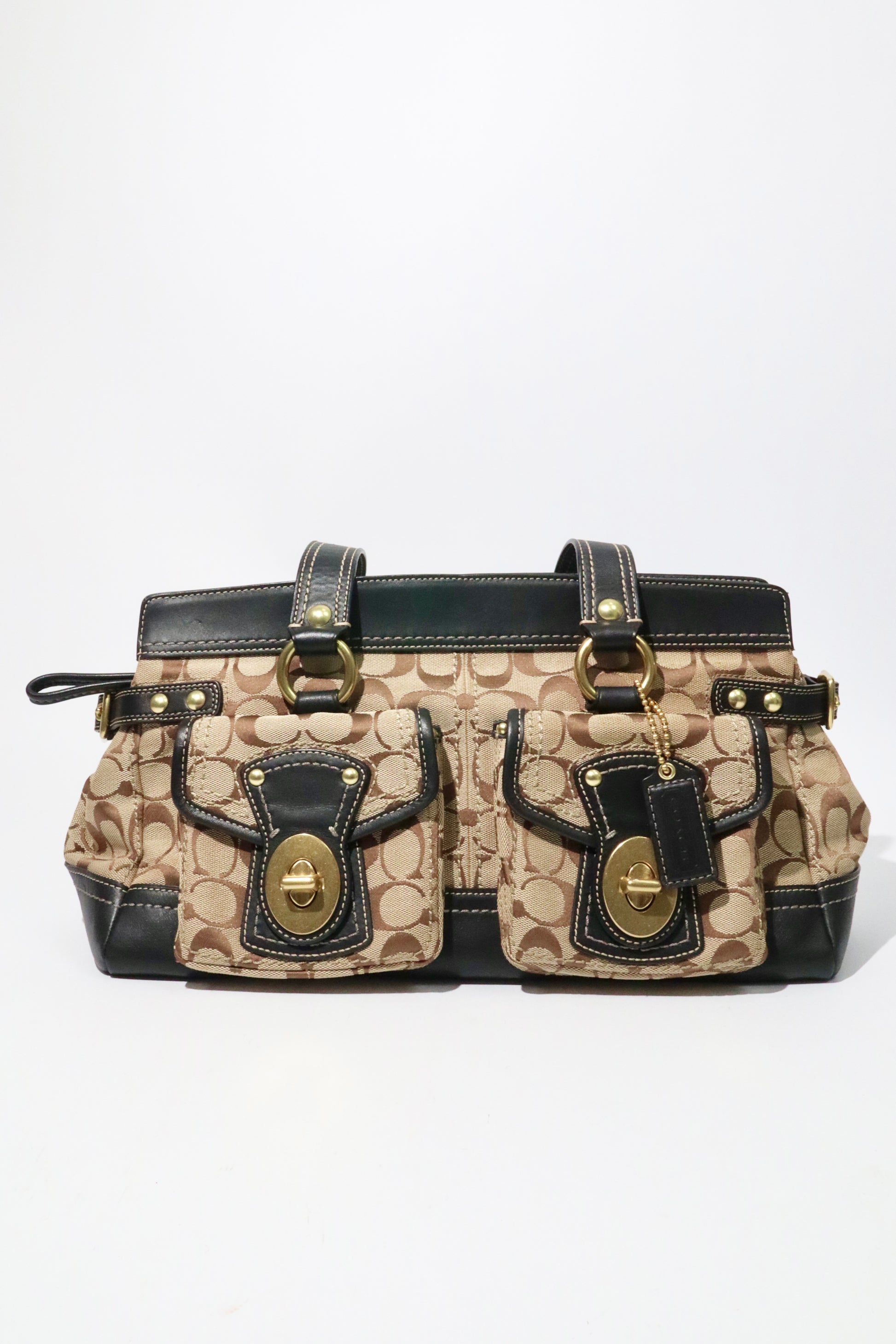 Coach Vintage 2002 Leather Satchel Gardenia handbag front view with bronze hardware