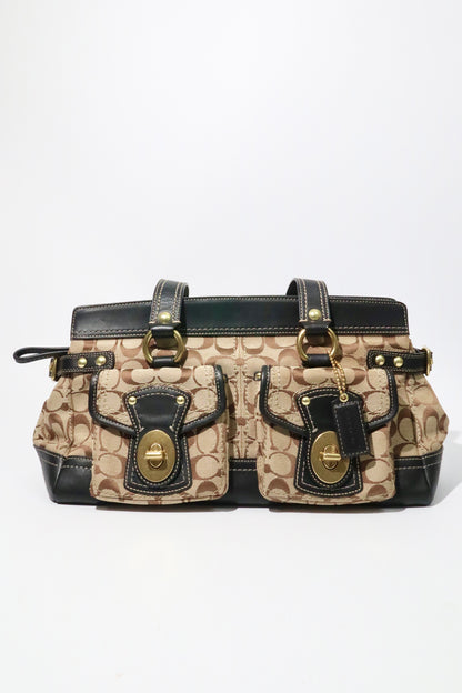 Coach Vintage 2002 Leather Satchel Gardenia handbag front view with bronze hardware