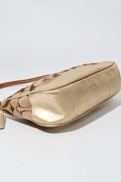 Coach Vintage 2005 Y2K Canvas Mini Pouch Brown & Gold bottom view showing leather base