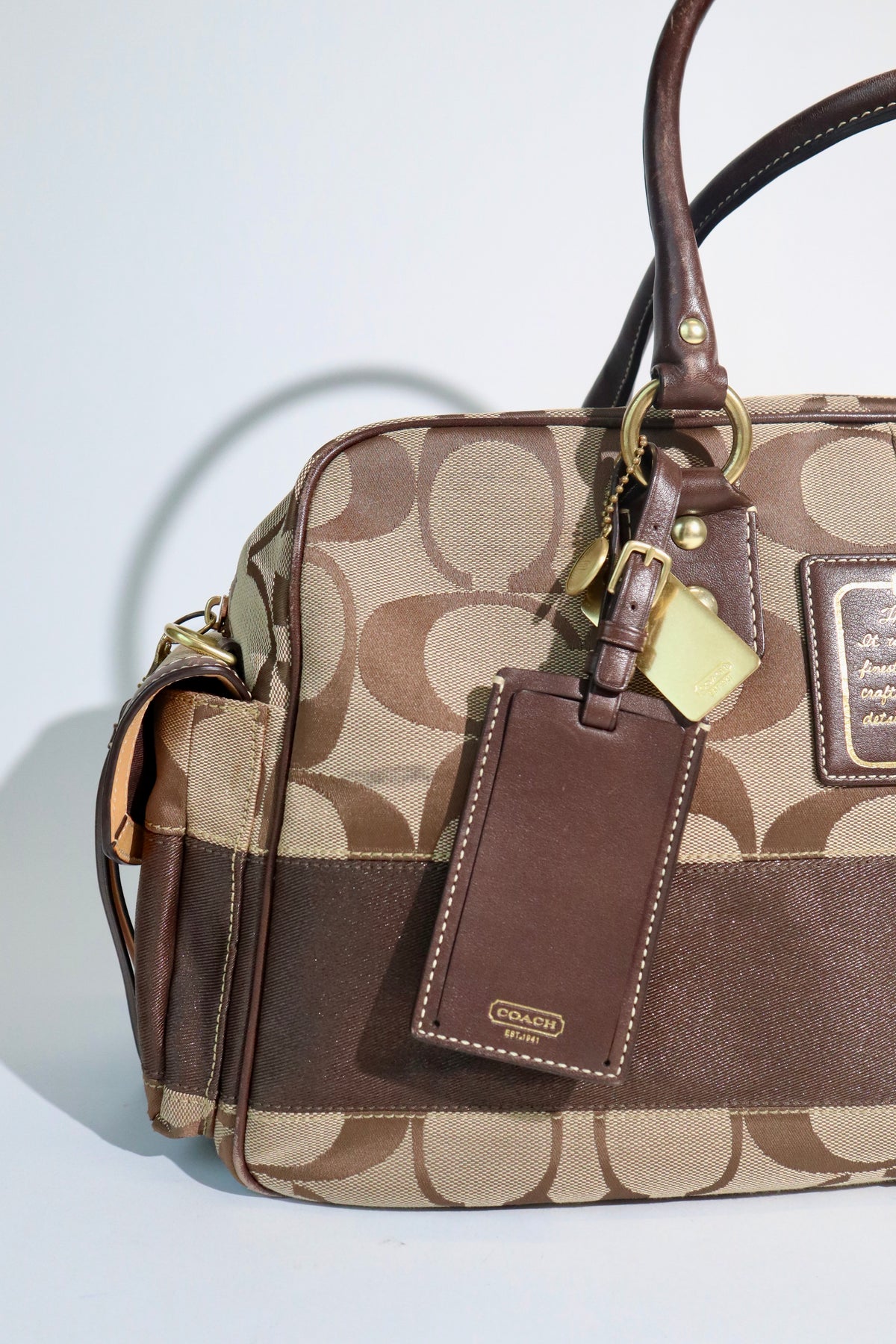 Coach Signature Stripe Boston Duffel Travel Bag, style F10392
