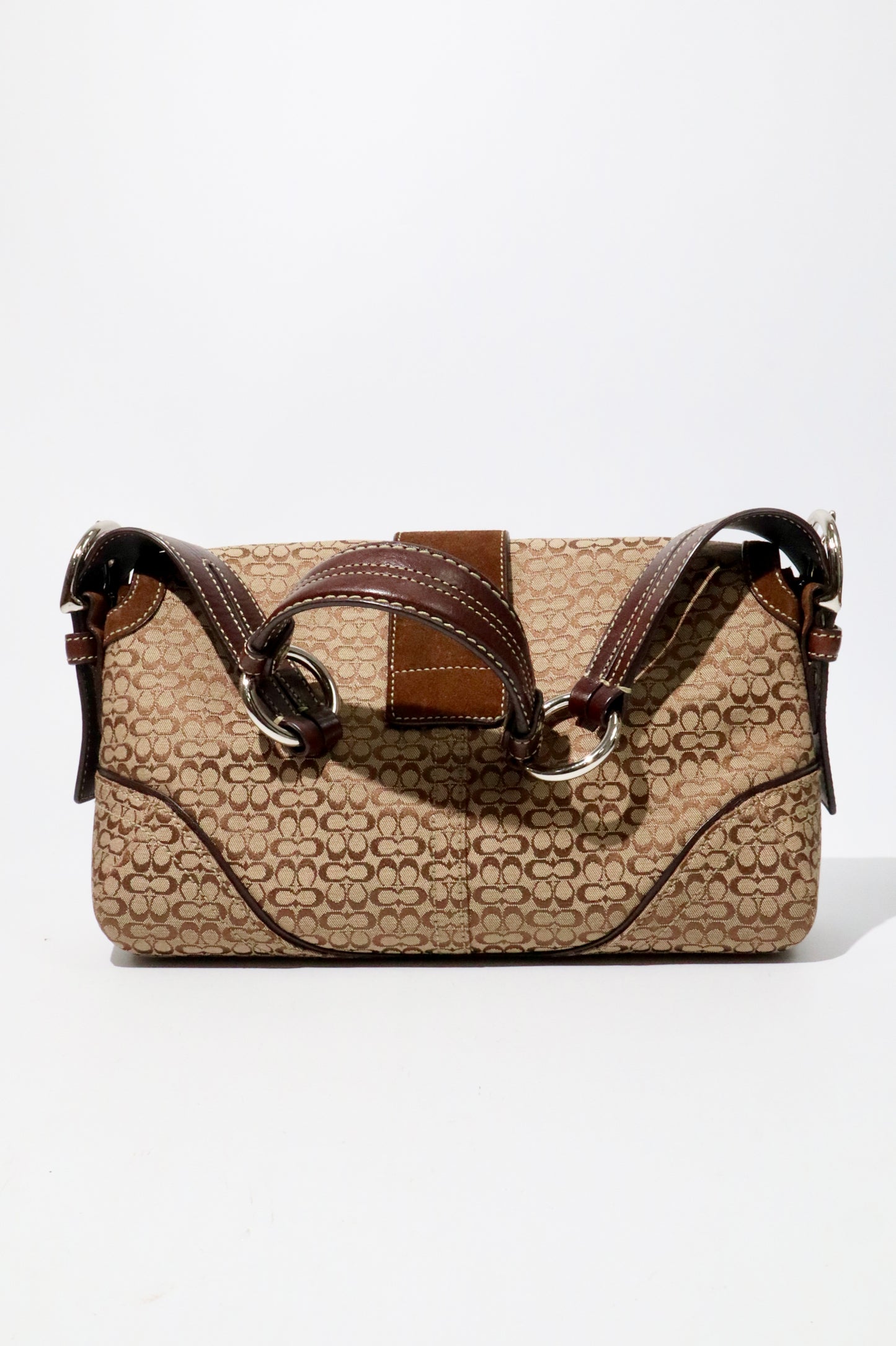 Coach 2005 Vintage Soho Buckle Shoulder Bag in Brown Suede back view with leather trim