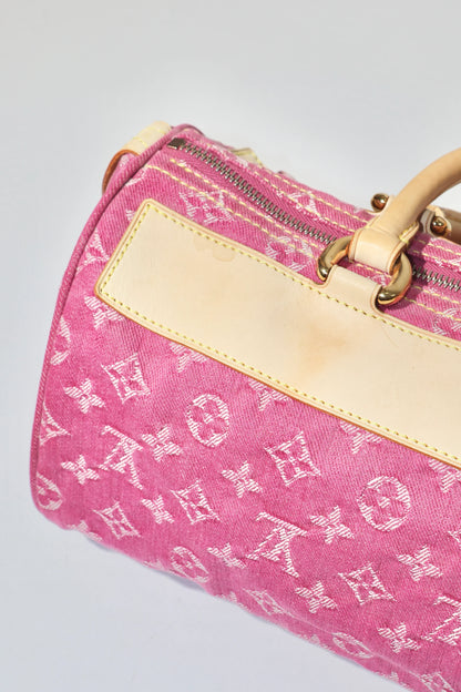 Louis Vuitton Vintage 2006 Fuchsia Denim Monogram Speedy Bag - Girl Seazon