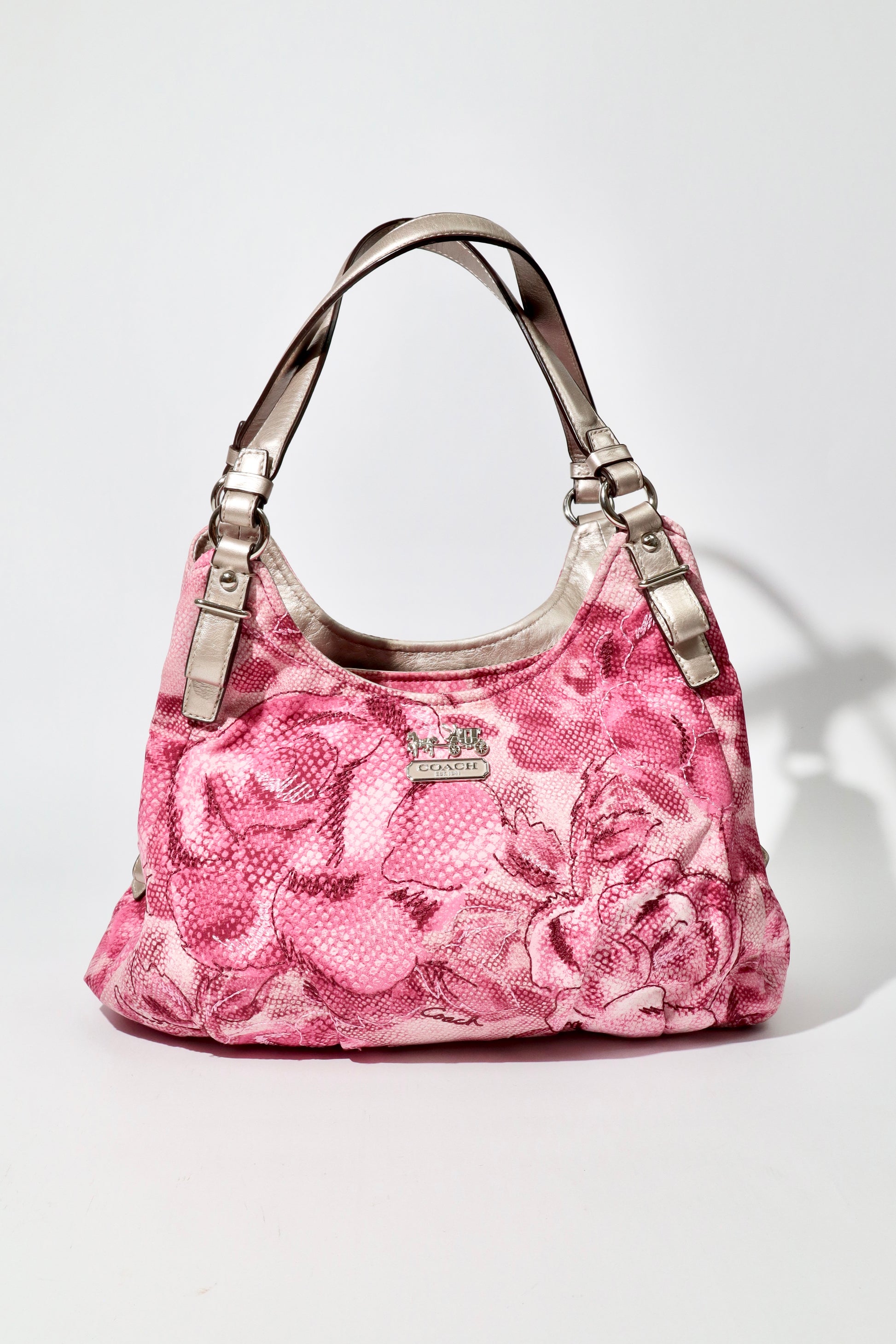 Vintage Coach 2002 Pink Floral Fabric Maggie Shoulder Bag - Girl Seazon