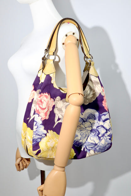 Vintage Coach 2002 Purple Floral Fabric Maggie Shoulder Bag - Girl Seazon