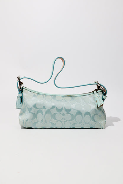 Coach Vintage 2004 Turquoise Demi Shoulder Bag front view with leather and canvas design