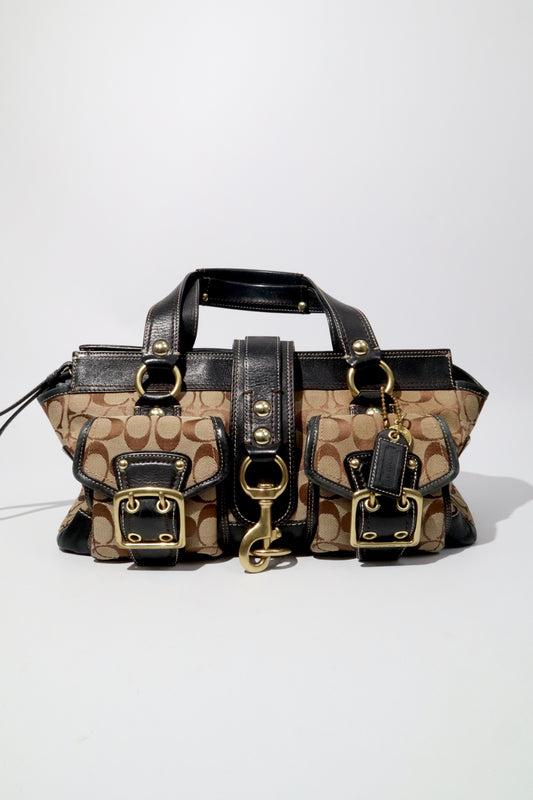 Coach Brown Signature 65th Anniversary Legacy Flap Turnlock Satchel - Girl Seazon