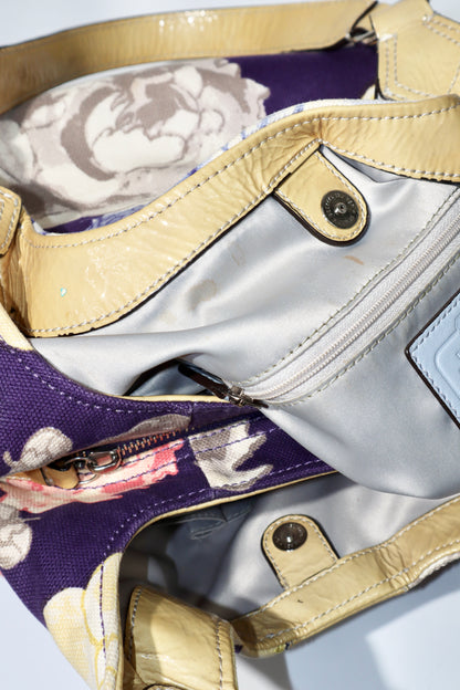Vintage Coach 2002 Purple Floral Fabric Maggie Shoulder Bag - Girl Seazon