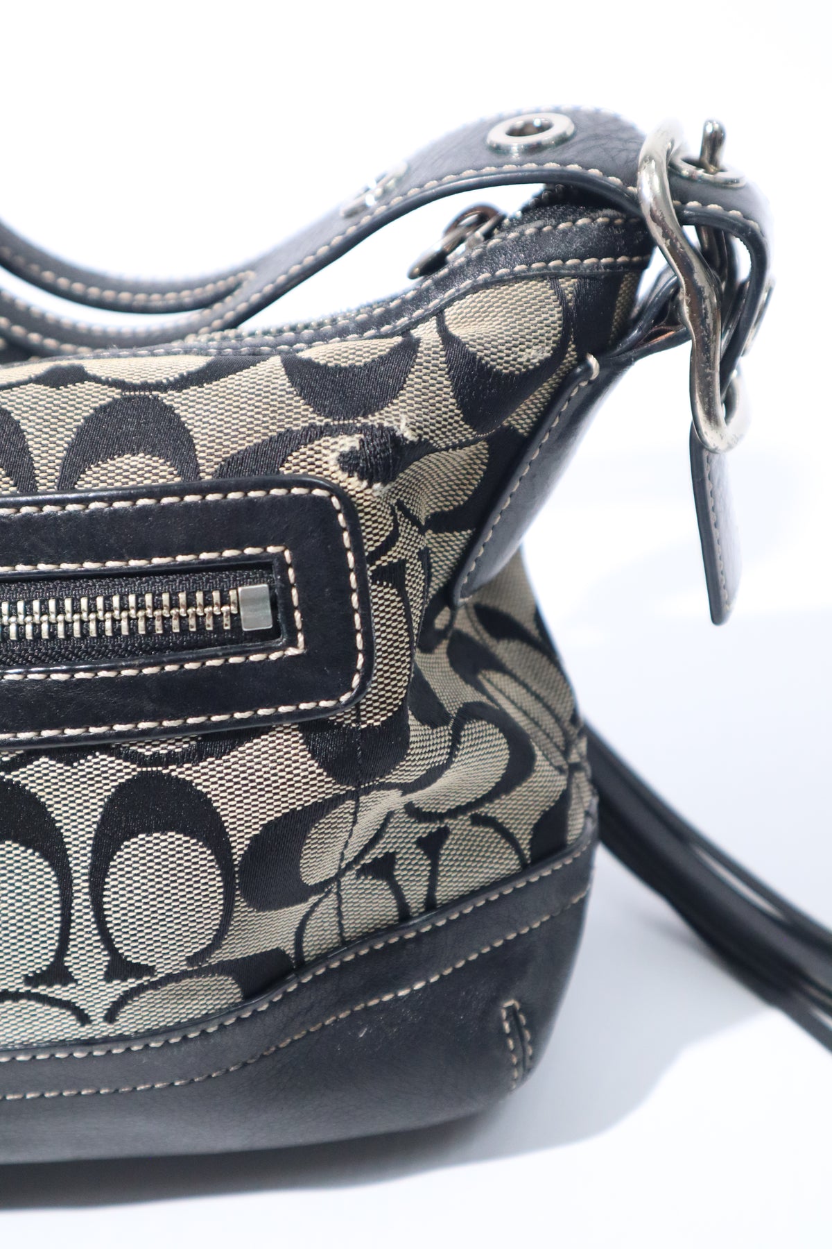 Coach Y2K East West Demi Shoulder Bag in Signature Black/Grey Canvas