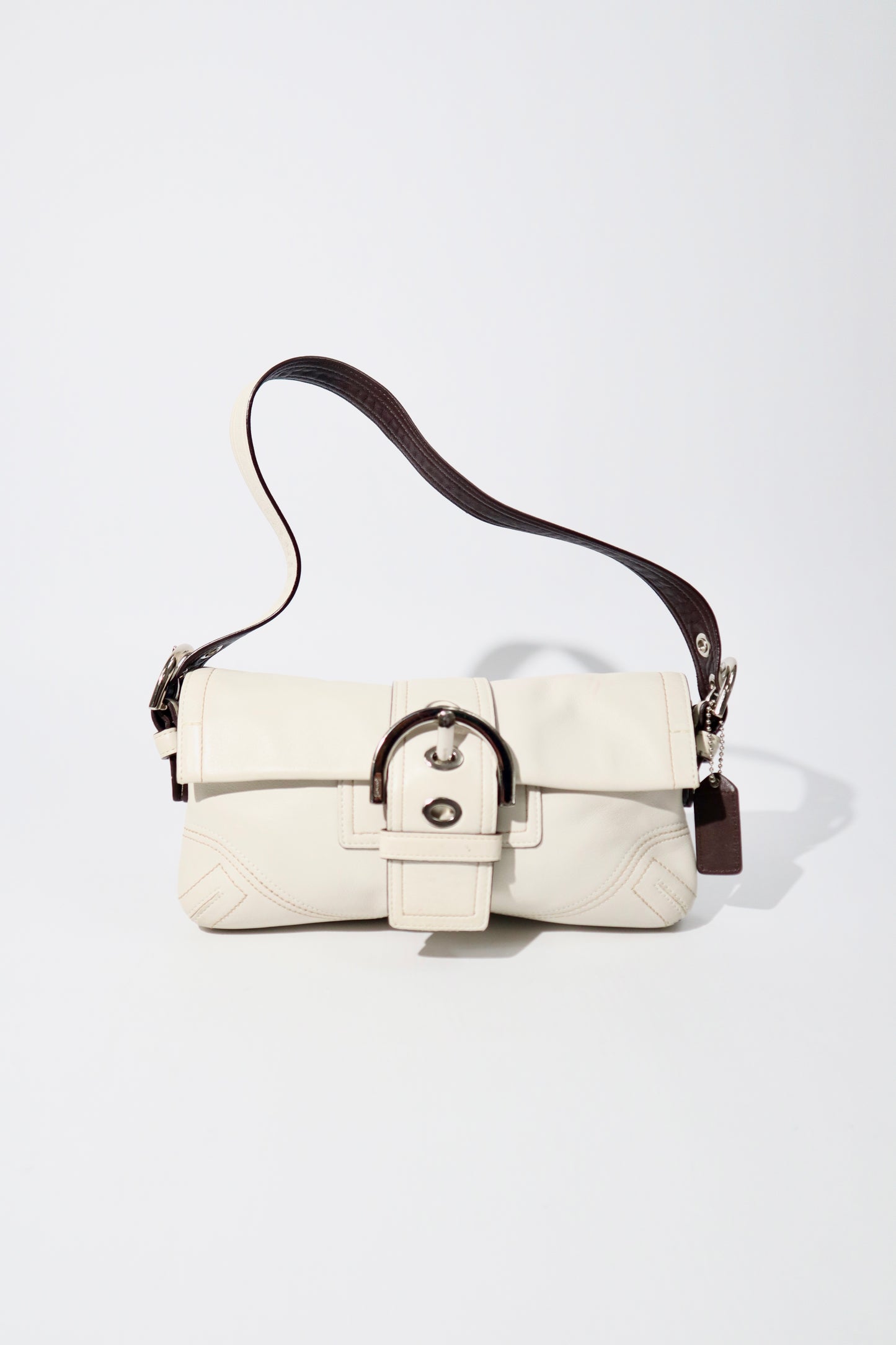 Vintage Coach Soho Leather Buckle Shoulder Bag in White