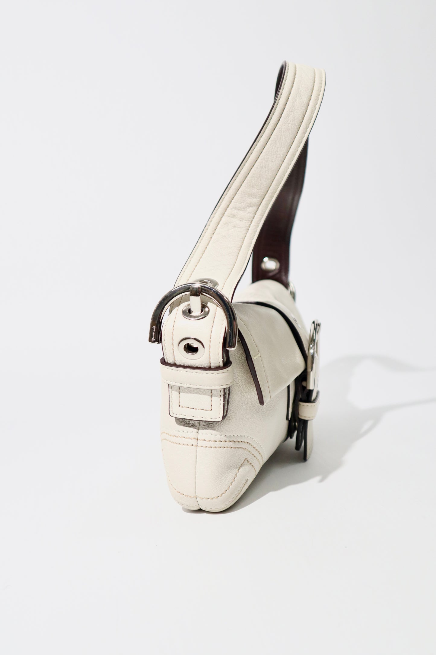 Vintage Coach Soho Leather Buckle Shoulder Bag in White