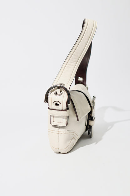 Vintage Coach Soho Leather Buckle Shoulder Bag in White