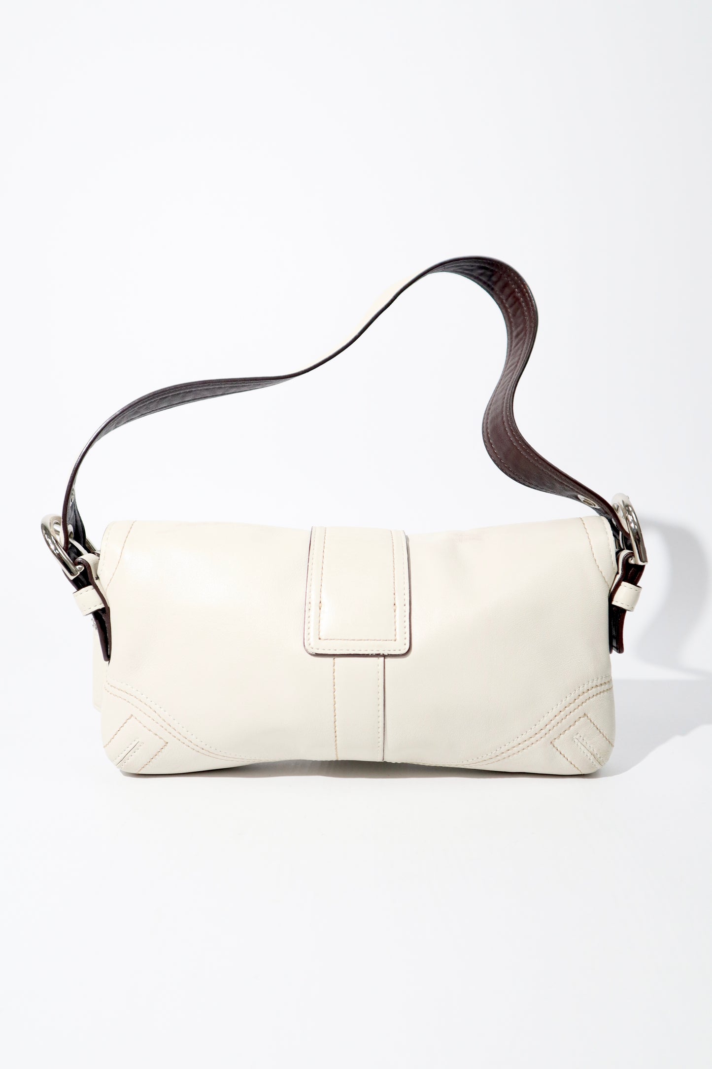 Vintage Coach Soho Leather Buckle Shoulder Bag in White