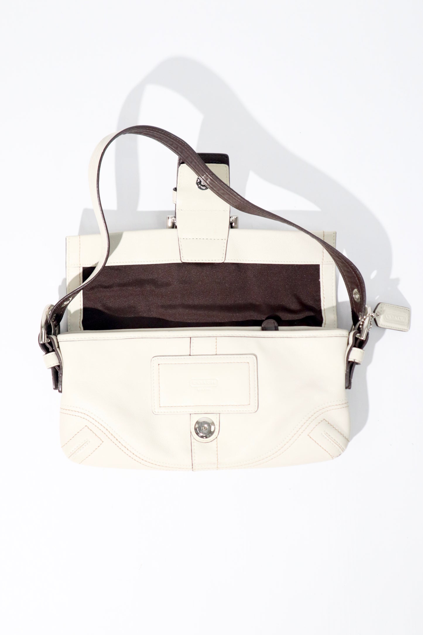 Vintage Coach Soho Leather Buckle Shoulder Bag in White