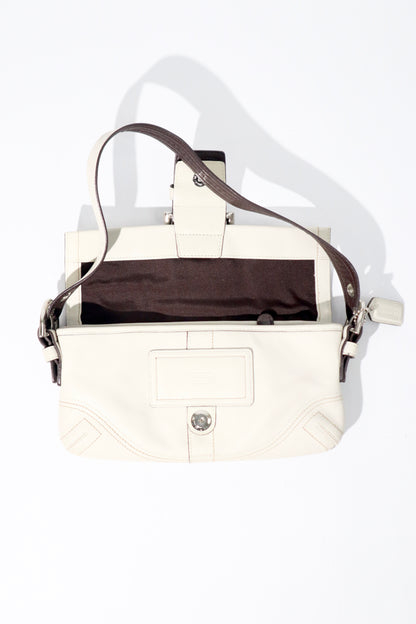 Vintage Coach Soho Leather Buckle Shoulder Bag in White