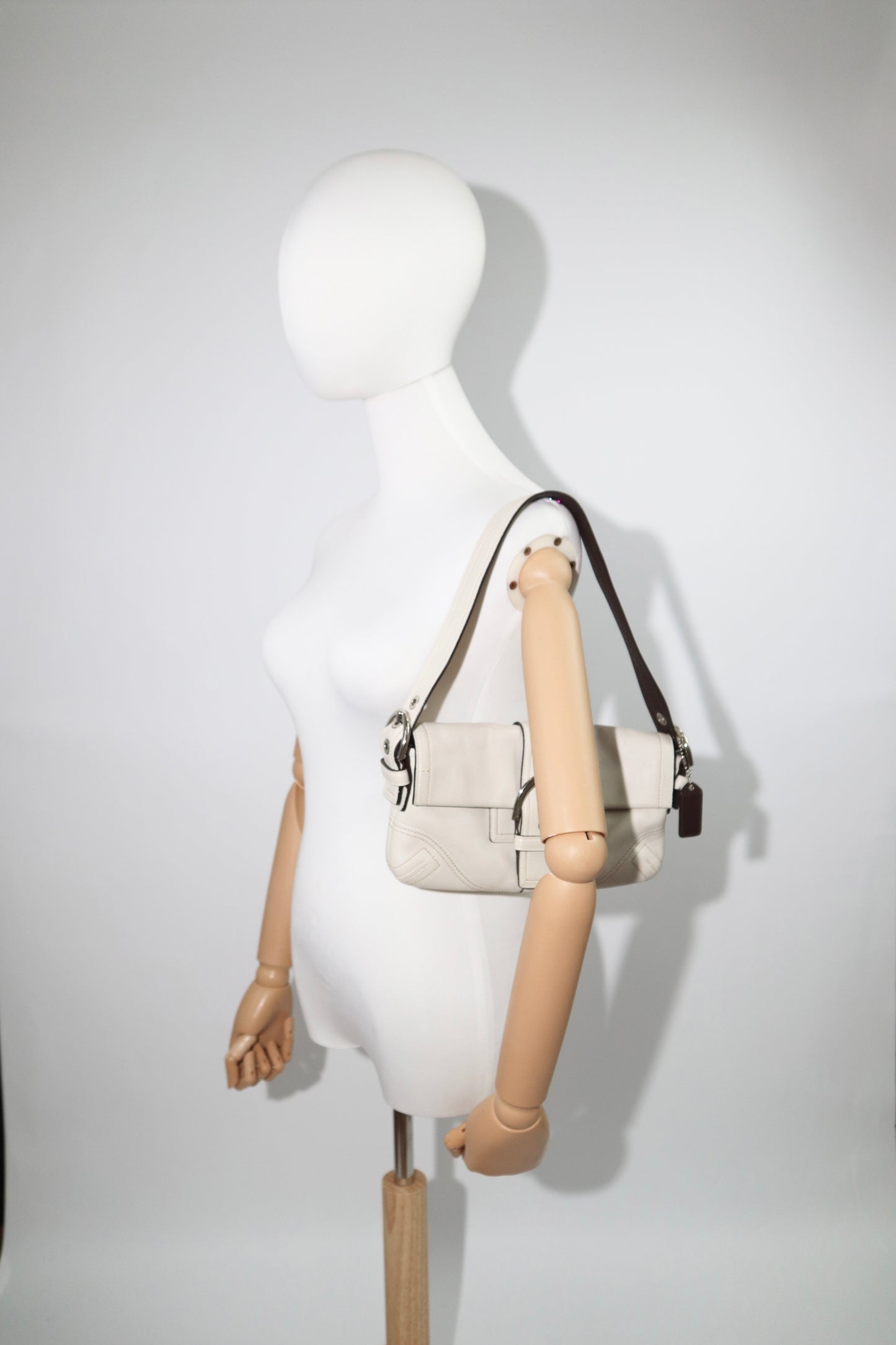 Vintage Coach Soho Leather Buckle Shoulder Bag in White