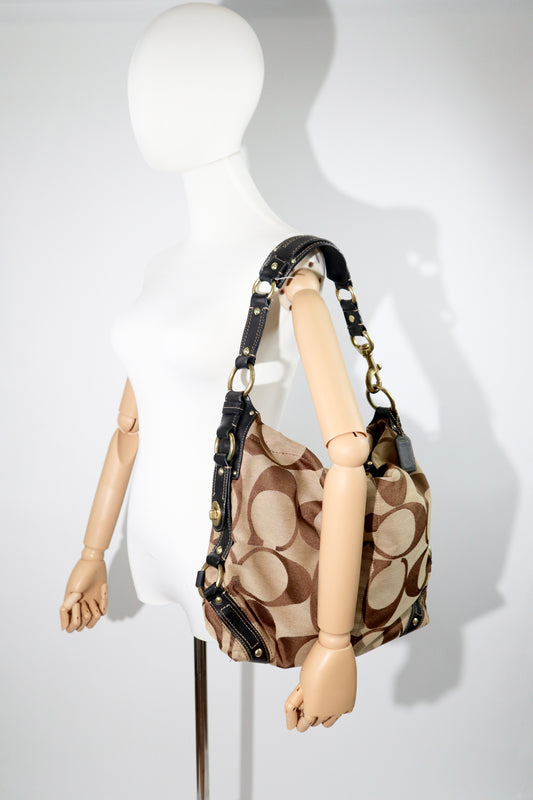 Coach Signature Canvas Carly Shoulder Bag in Black (10620)