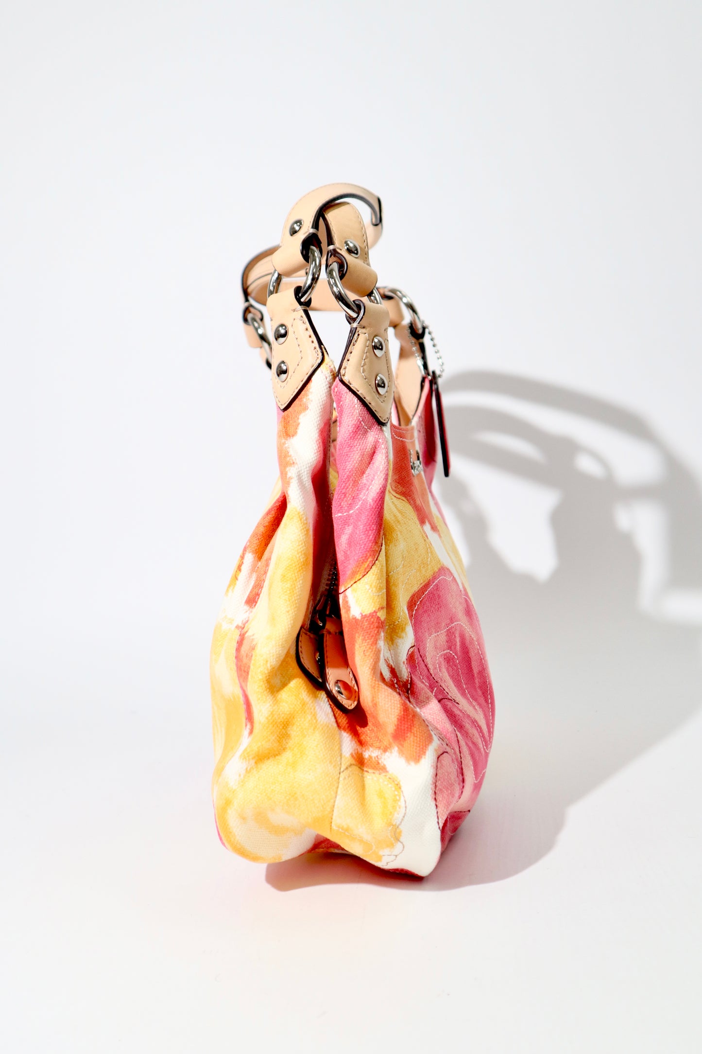 Vintage Coach 2002 Floral Fabric Maggie Shoulder Bag in Yellow & Pink
