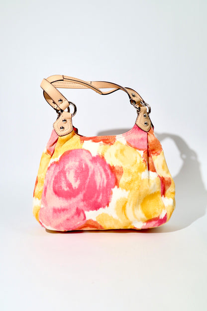 Vintage Coach 2002 Floral Fabric Maggie Shoulder Bag in Yellow & Pink