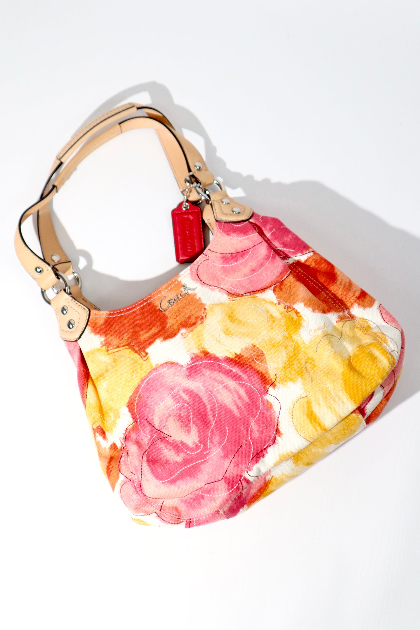 Vintage Coach 2002 Floral Fabric Maggie Shoulder Bag in Yellow & Pink