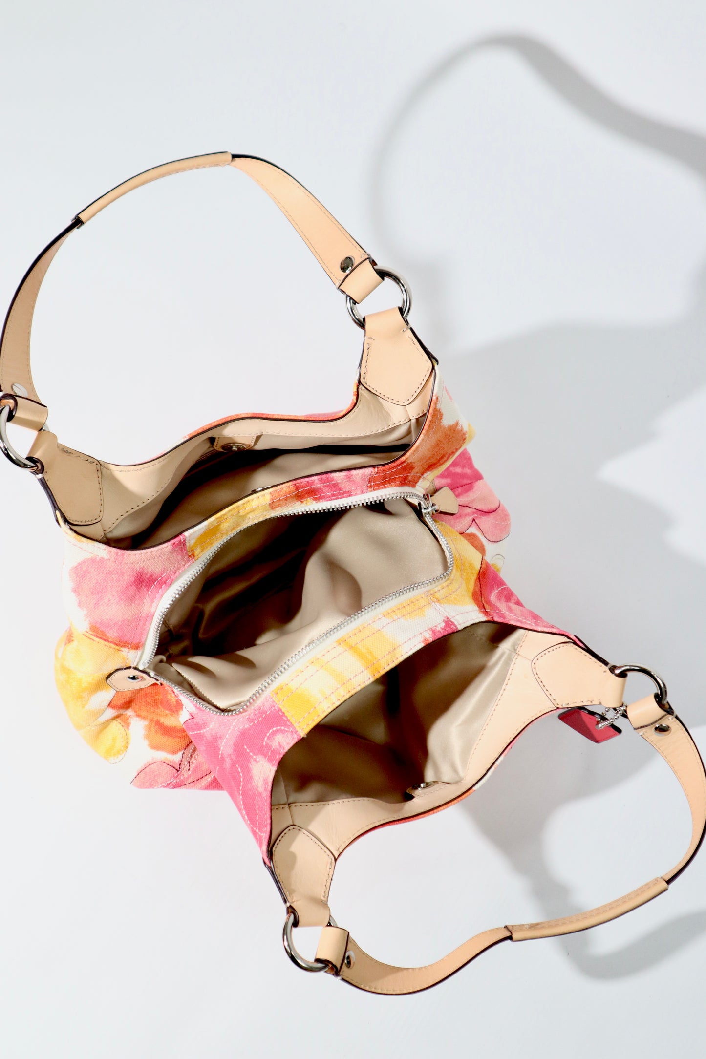 Vintage Coach 2002 Floral Fabric Maggie Shoulder Bag in Yellow & Pink
