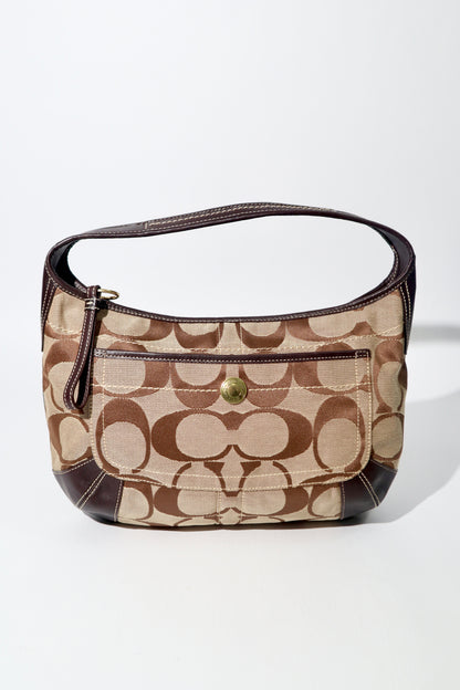 Coach Signature Ergo Hobo in Brown Monogram Canvas with Front Pocket