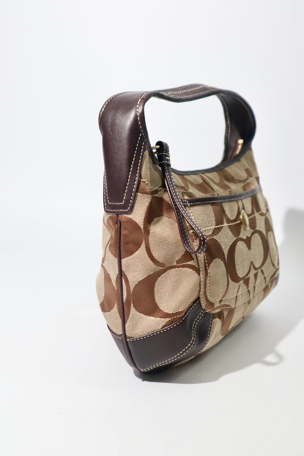 Coach Signature Ergo Hobo in Brown Monogram Canvas with Front Pocket
