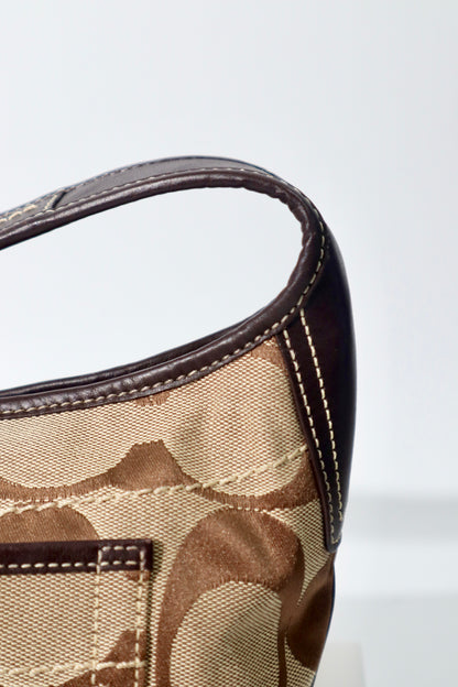 Coach Signature Ergo Hobo in Brown Monogram Canvas with Front Pocket