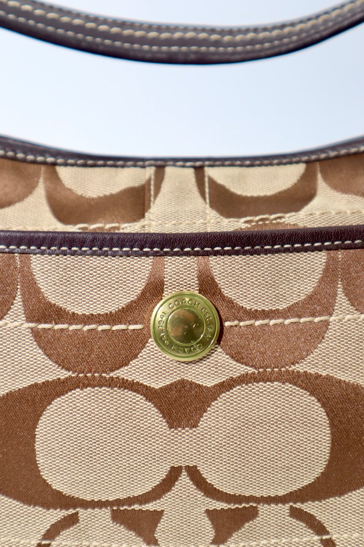 Coach Signature Ergo Hobo in Brown Monogram Canvas with Front Pocket