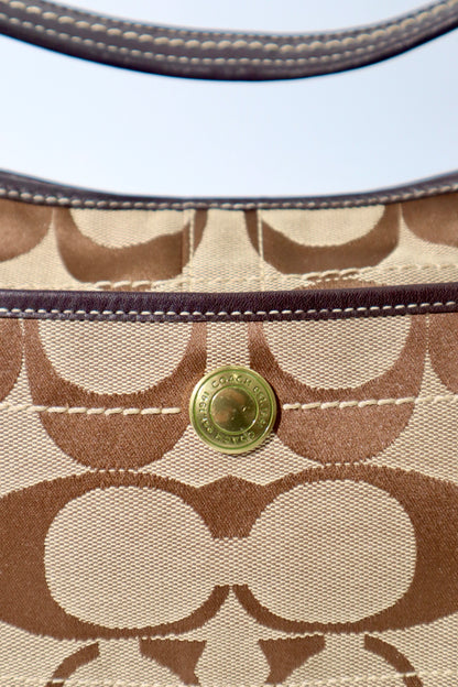 Coach Signature Ergo Hobo in Brown Monogram Canvas with Front Pocket