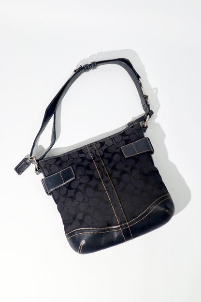 Vintage Authentic Coach Soho Signature Slim Jacquard Shoulder Bag in Black