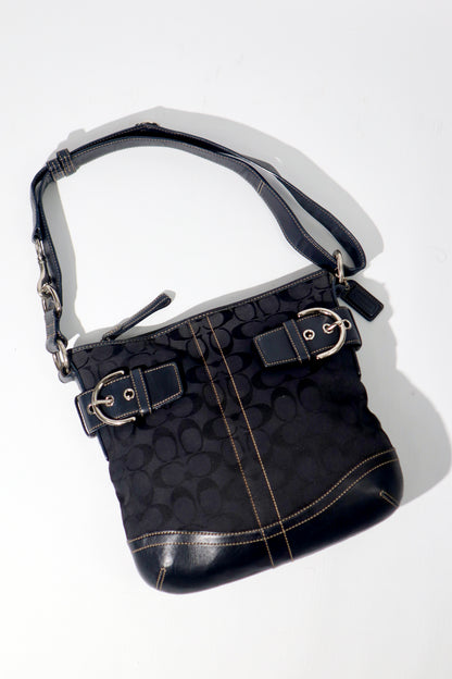 Vintage Authentic Coach Soho Signature Slim Jacquard Shoulder Bag in Black